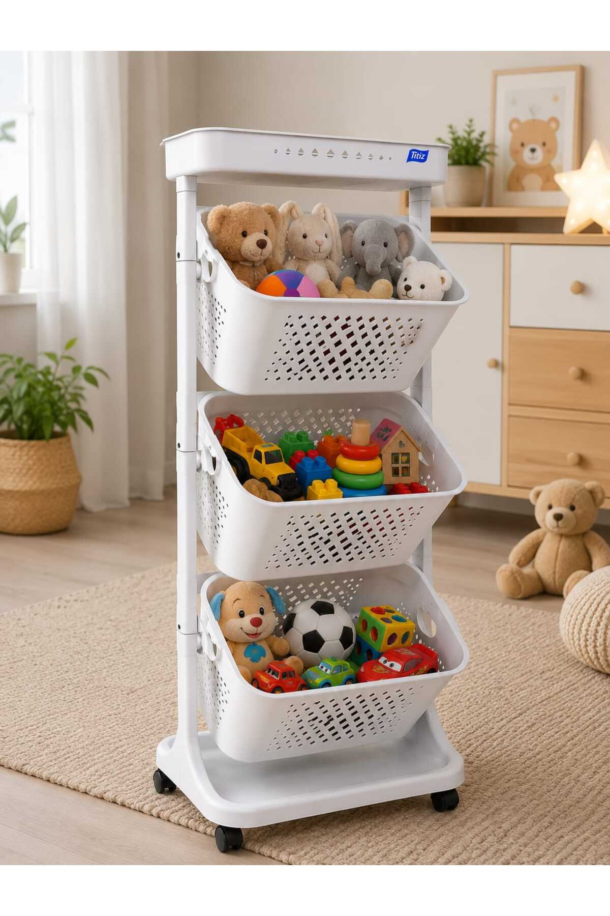 3+1 katlı Sepetli Organizer/Oyuncak Sepeti/Sebzelik/Düzenleyici - Beyaz
