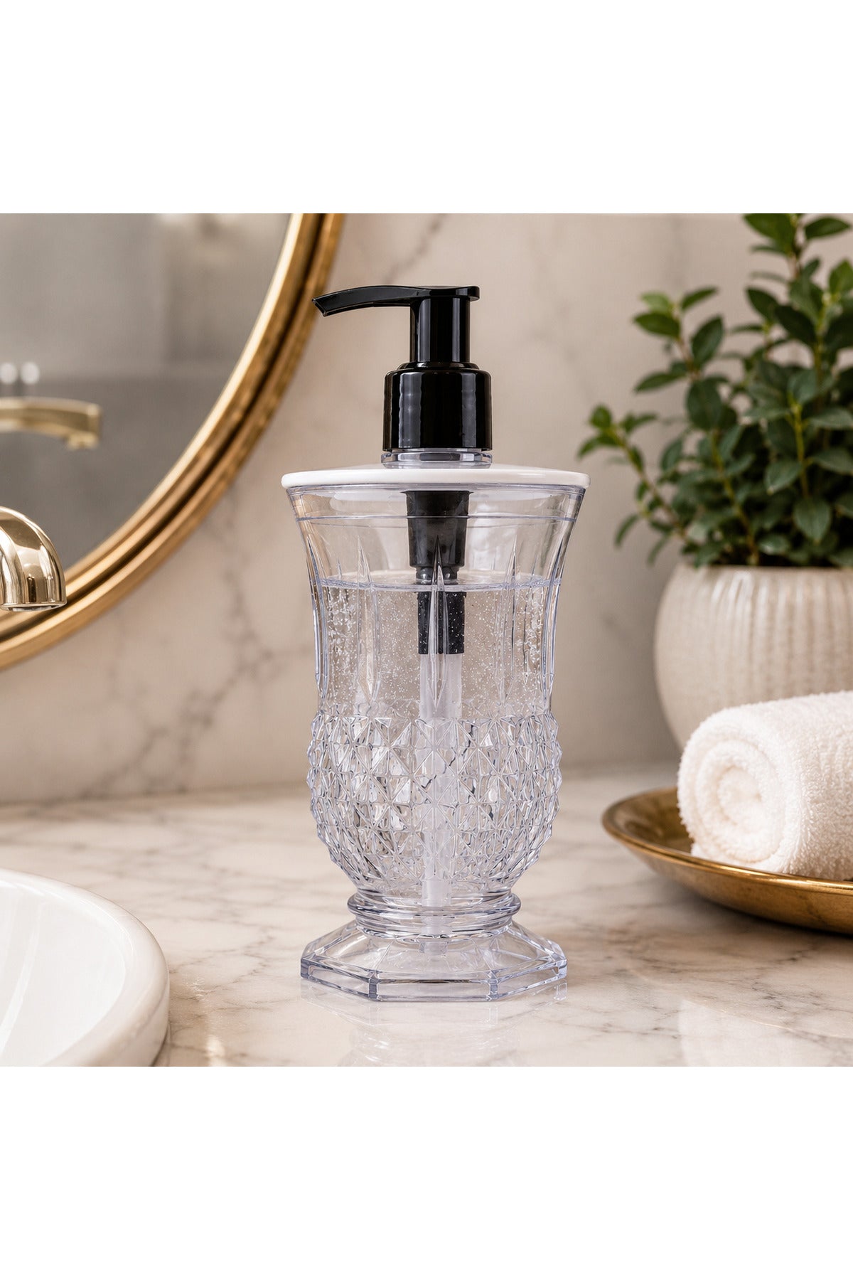 Şık Tasarımlı Sıvı Sabunluk – Pompalı Dekoratif Tezgâh Üstü Dispenser - Saydam