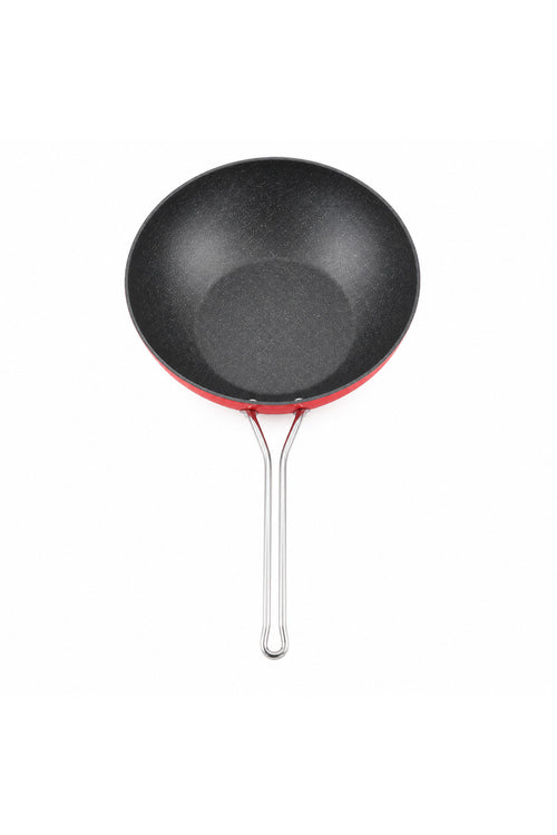 24 cm Kırmızı Titanyum Wok Tava – Derin Yapılı Çift Metal Saplı
