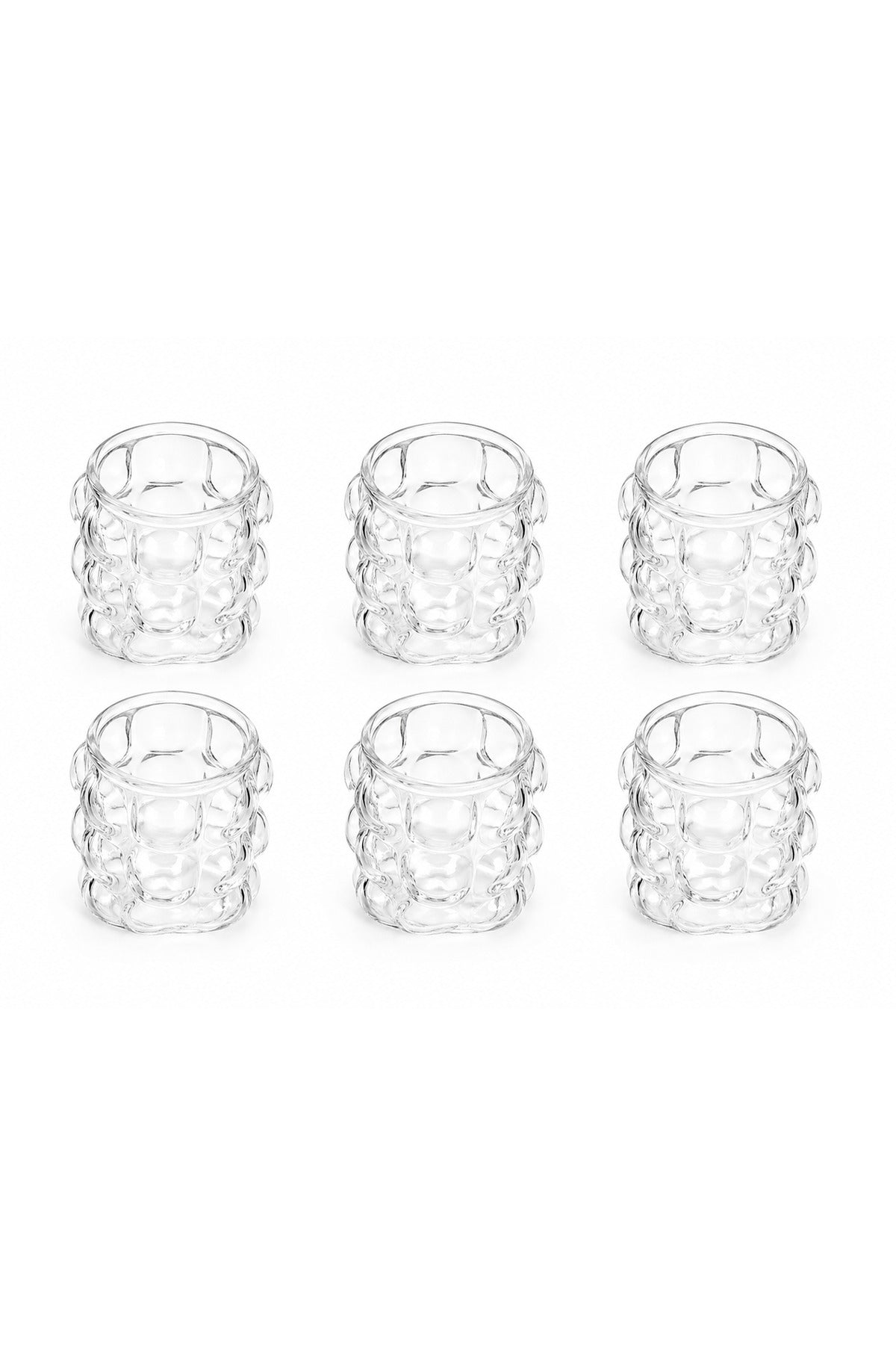6’lı 90 ml Cam Kahve Yanı Bardağı Kabarcık Desenli Şeffaf Set - Saydam