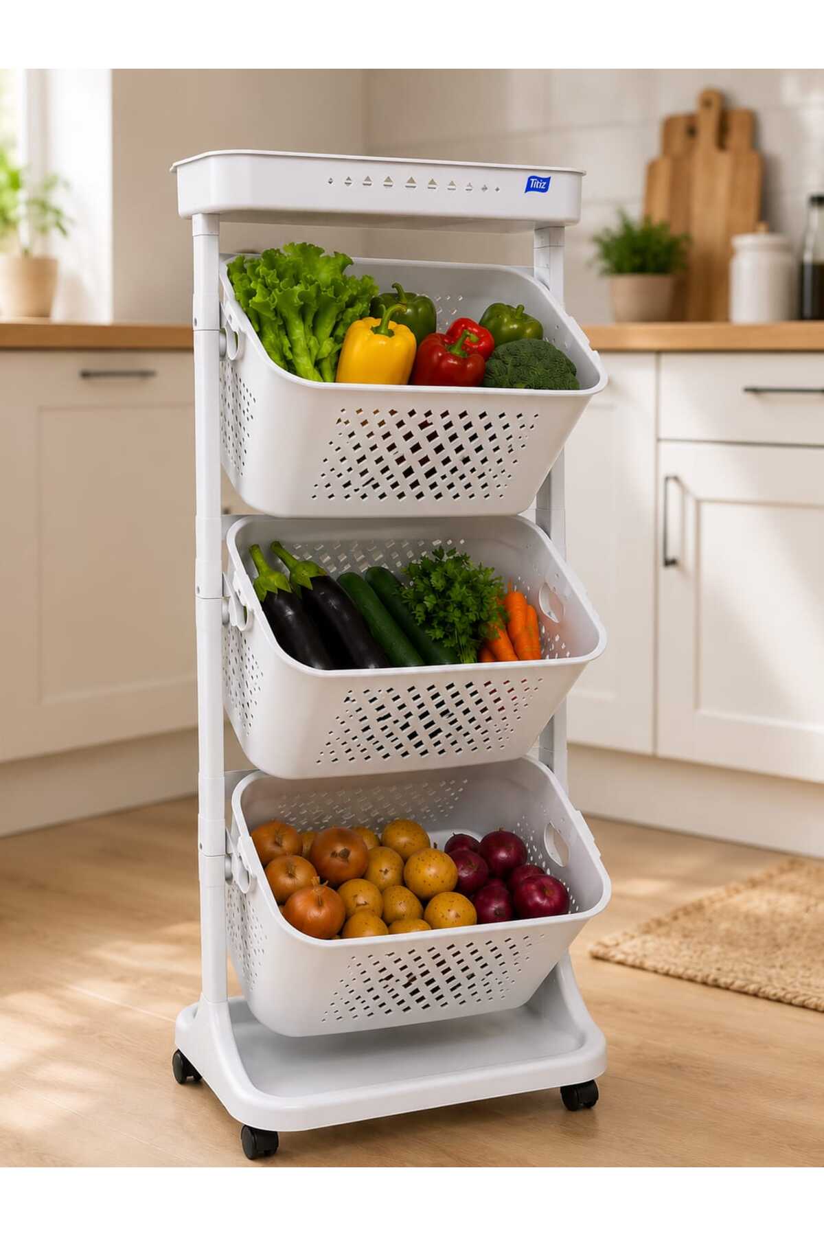 3+1 katlı Sepetli Organizer/Oyuncak Sepeti/Sebzelik/Düzenleyici - Beyaz