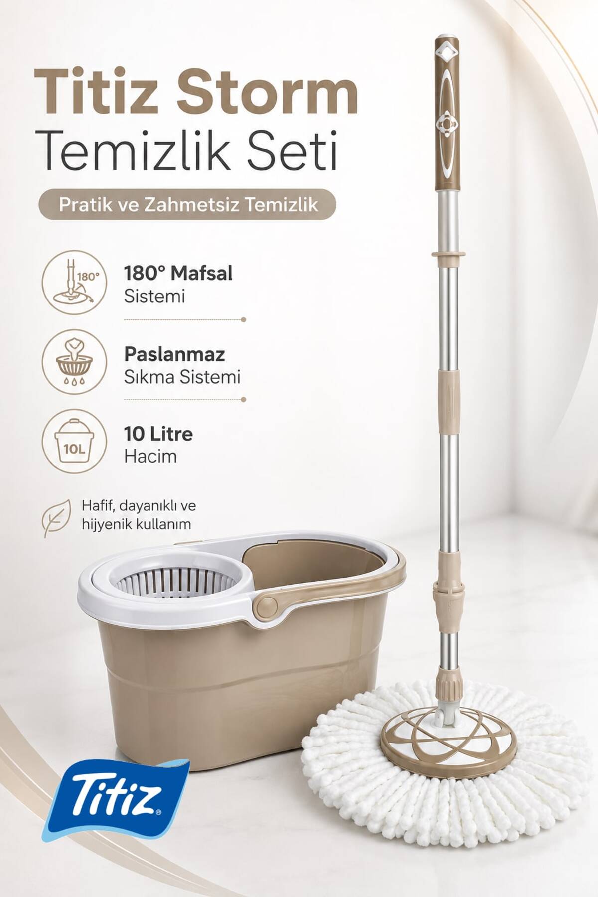 Storm Yeni Nesil Kovalı Vileda Paspas Dönerli Mop - Krem