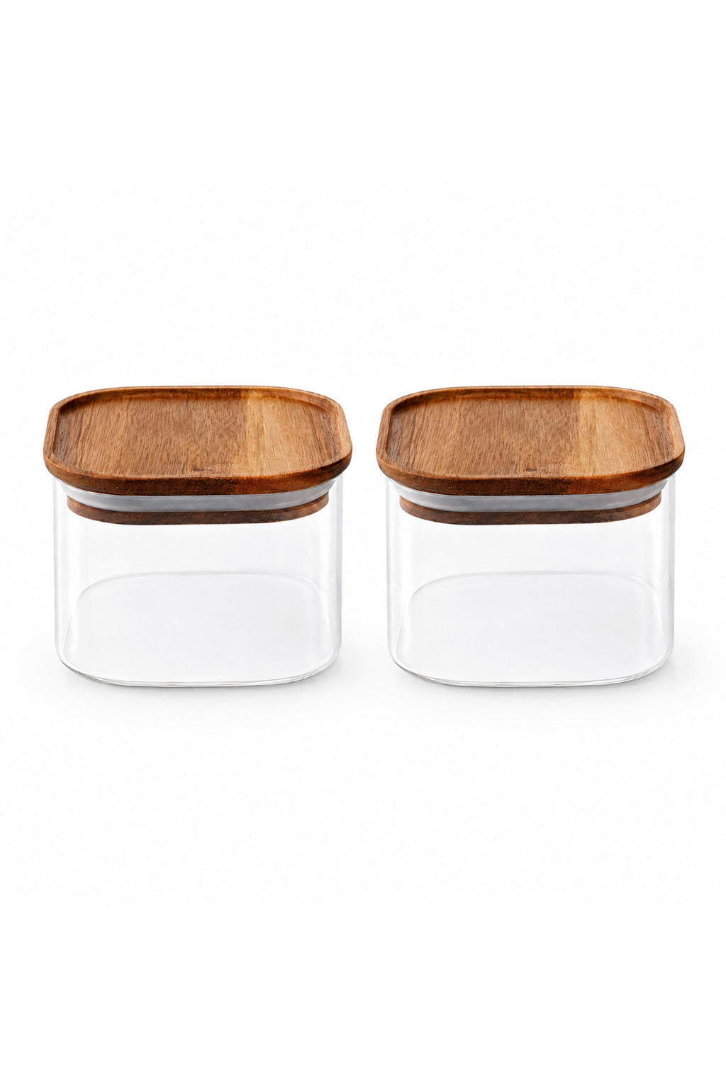 2’li Bambu Kapaklı Mini Cam Saklama Kabı Mutfak Düzenleyici Set - Bambu