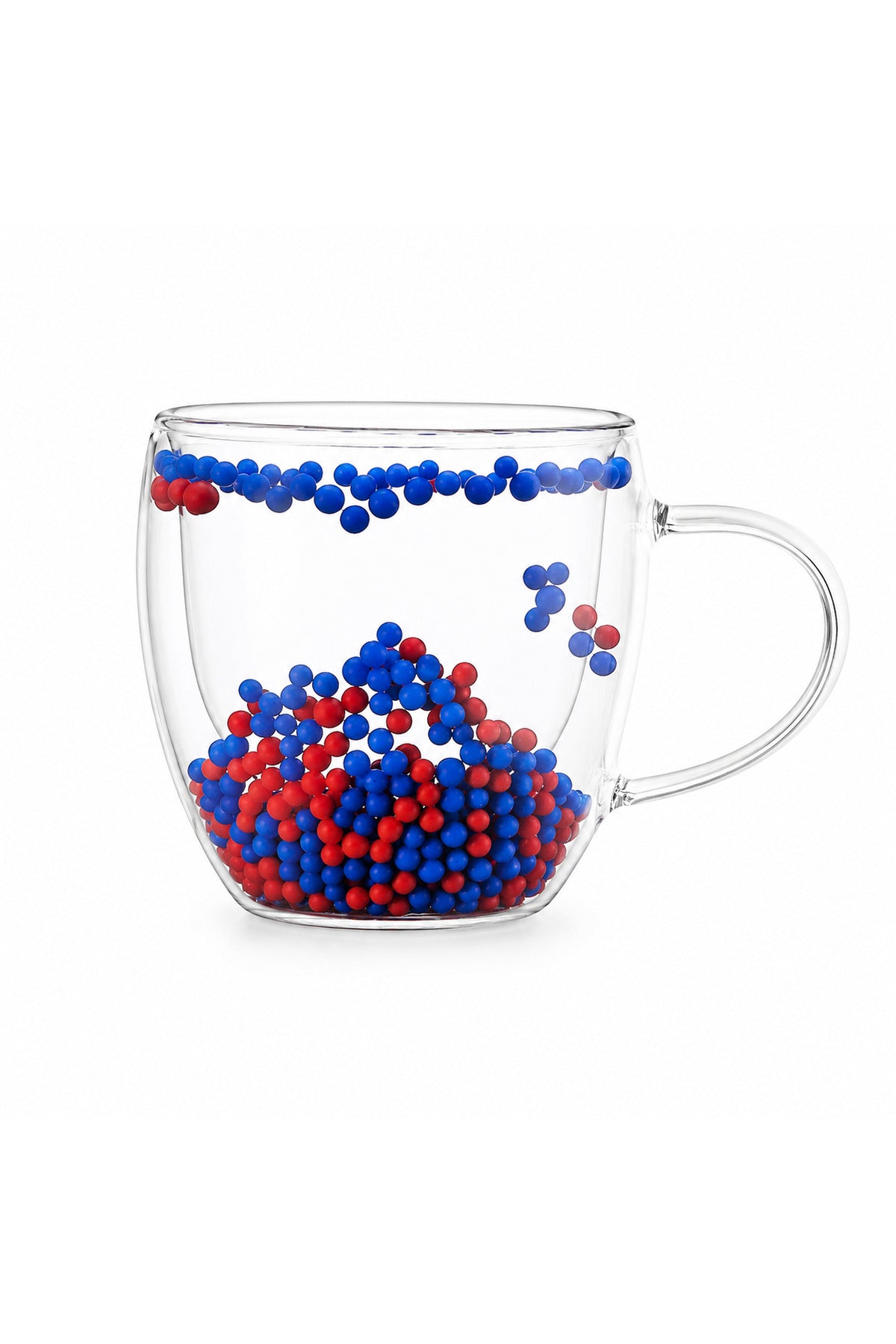 Çift Cidarlı Takımlı Boncuk Detaylı Kulplu Cam Bardak 250ml - Bordo