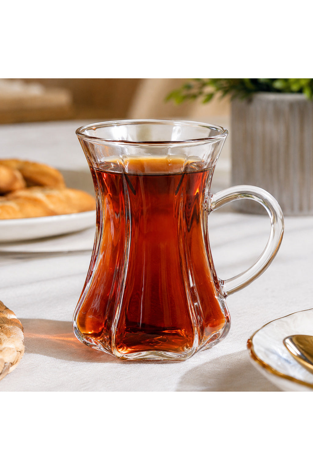 6’lı Kulplu Cam Çay Bardağı Seti - Saydam