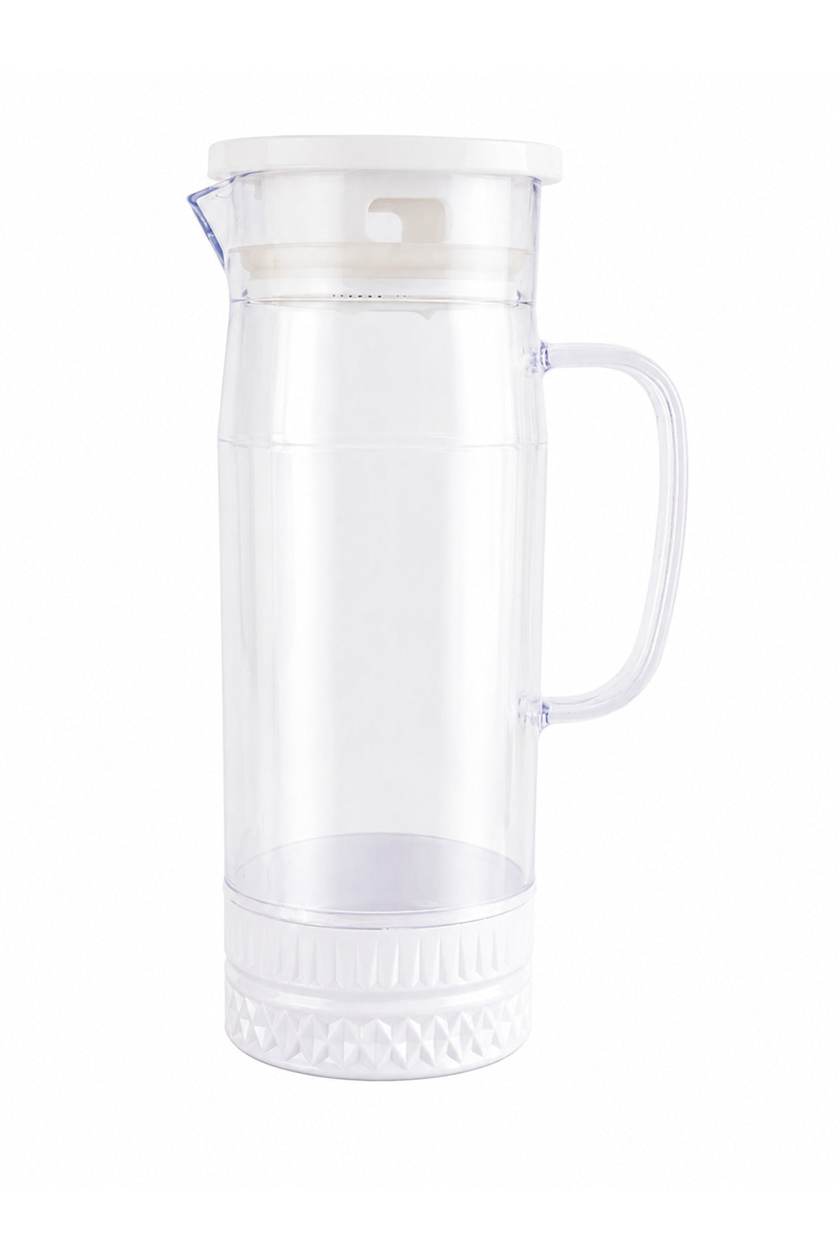 Kapaklı Şeffaf Sürahi – Dekoratif Tabanlı Kulplu Servis Sürahisi - Beyaz