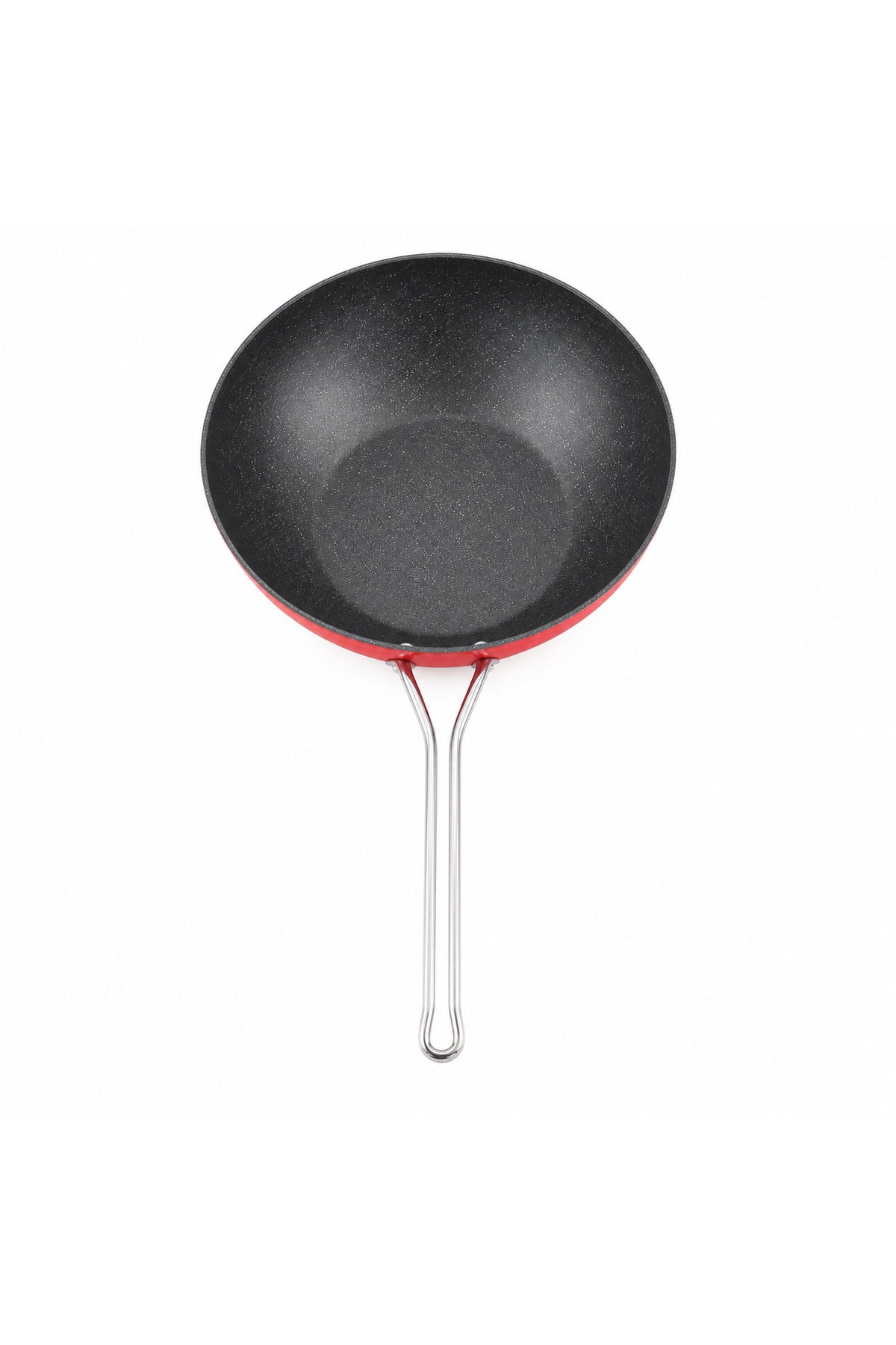 28 cm Kırmızı Titanyum Wok Tava – Derin Yapılı Çift Metal Saplı