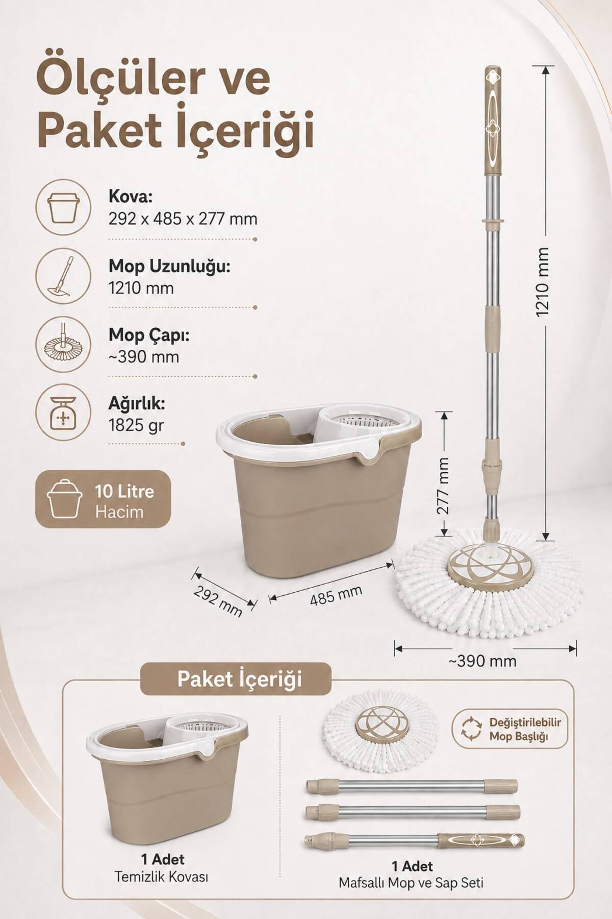 Storm Yeni Nesil Kovalı Vileda Paspas Dönerli Mop - Krem