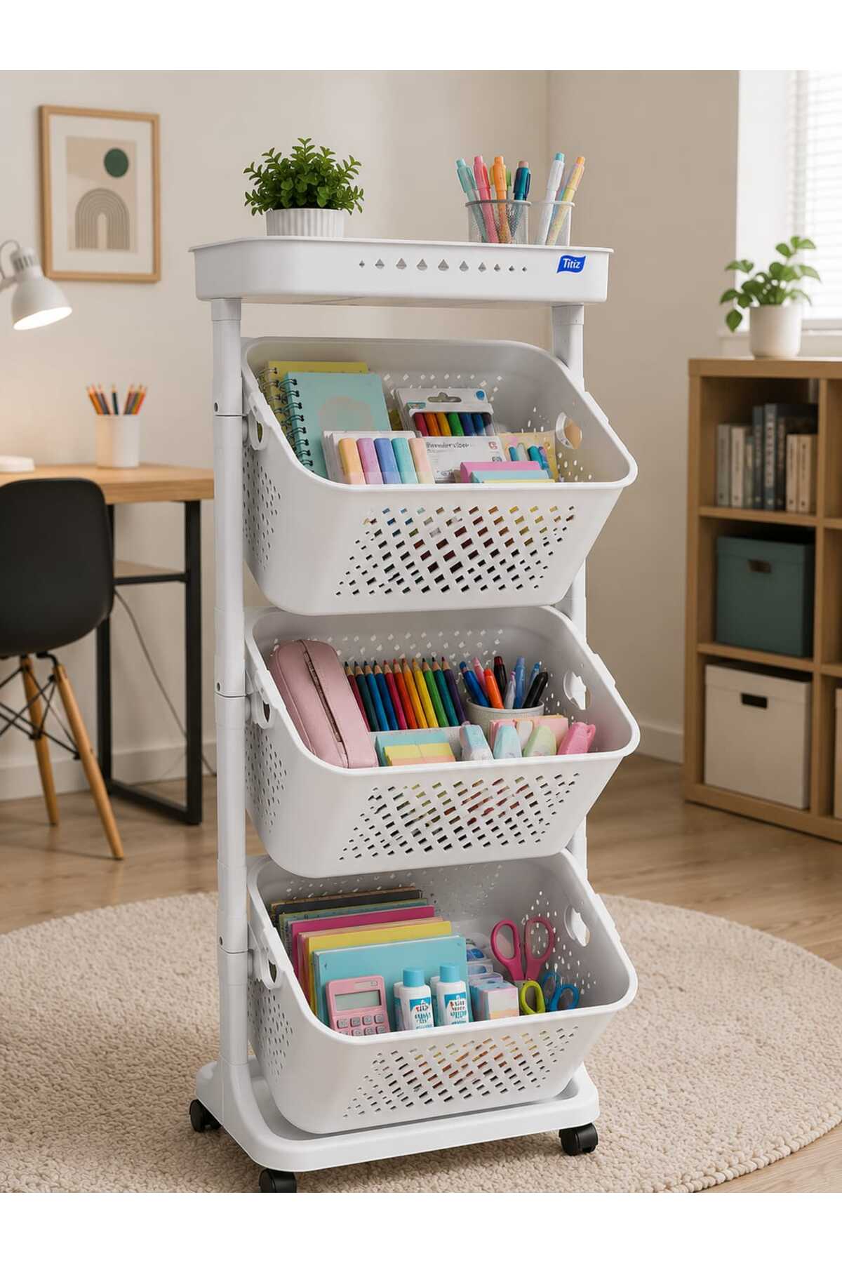 3+1 katlı Sepetli Organizer/Oyuncak Sepeti/Sebzelik/Düzenleyici - Beyaz
