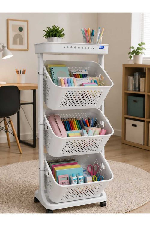 3+1 katlı Sepetli Organizer/Oyuncak Sepeti/Sebzelik/Düzenleyici - Beyaz
