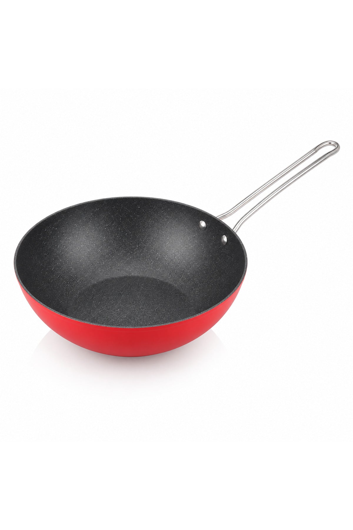 24 cm Kırmızı Titanyum Wok Tava – Derin Yapılı Çift Metal Saplı
