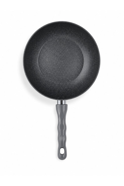 28 cm Granit Wok Tava – Gri Saplı Geniş ve Derin Pişirme Tavası