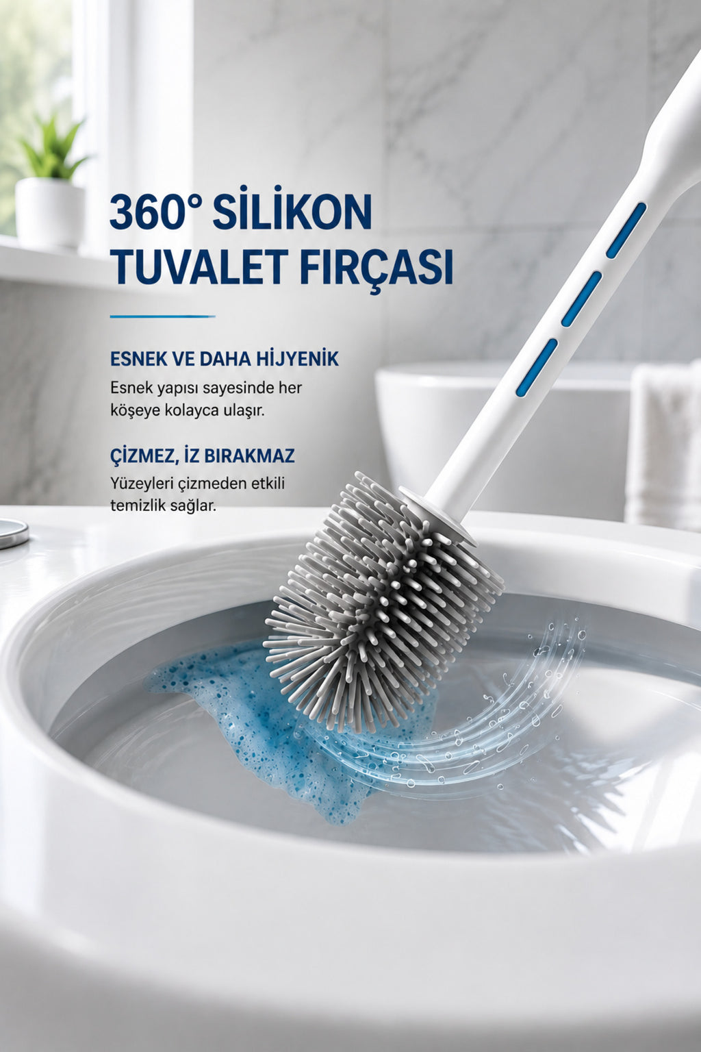Beyaz Deterjan Hazneli Silikon Uçlu Tuvalet Fırçası Klozet Temizleme Fırçası - Beyaz